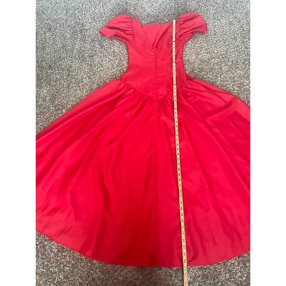 Vintage Formal Dress Size 8 Red Puff Sleeve A Line Bow Prom Romantic 80s 90s - Picture 14 of 16